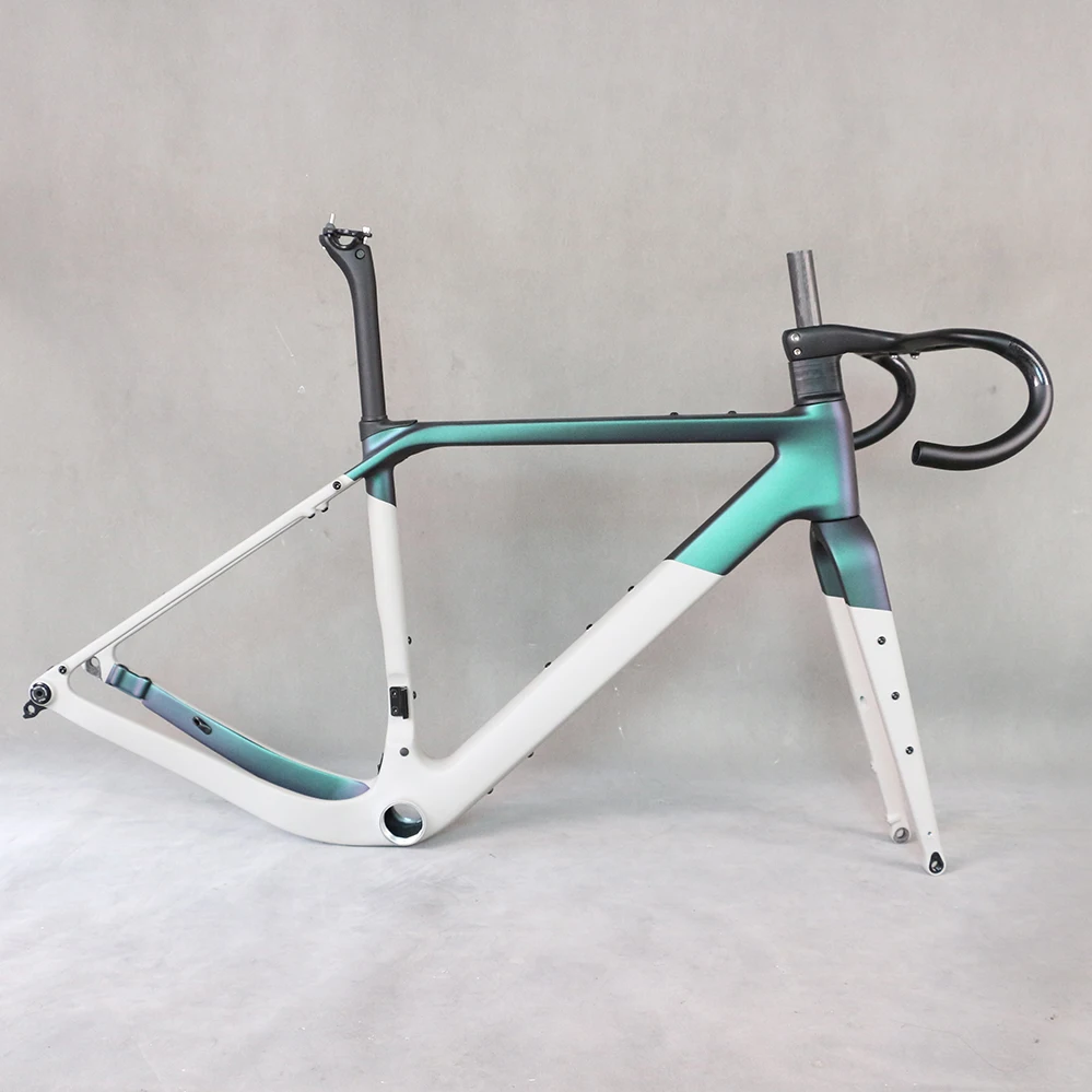 

Карбоновая рама для гравийного велосипеда с дисковыми тормозами, полностью скрытая проводка, карбон T1000 T4, 700X50C, рамсет, покраска «Хамелеон» GR048