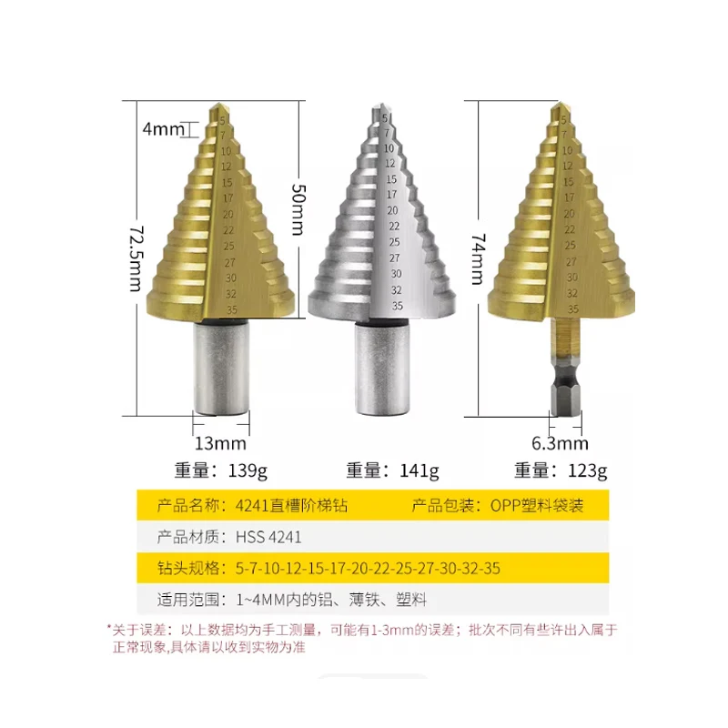 Step drill 5-35mm series step drill multi-purpose drill bit, pagoda drill bit, hole expanding drill, hole opener
