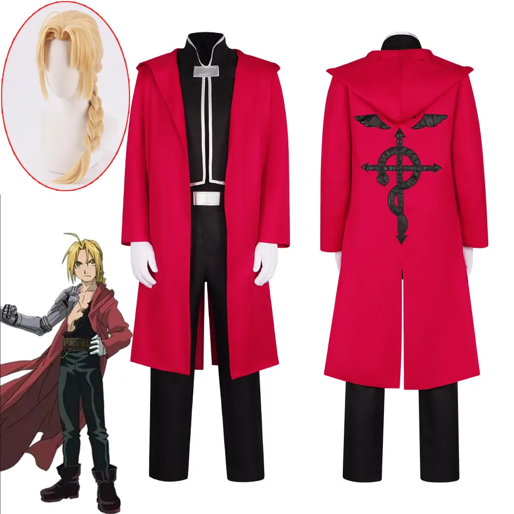 Anime Fullmetal Alchemist Cosplay Edward Elric Costume Cosplay uomo Trench Coat mantello vestito per carnevale di Halloween su misura