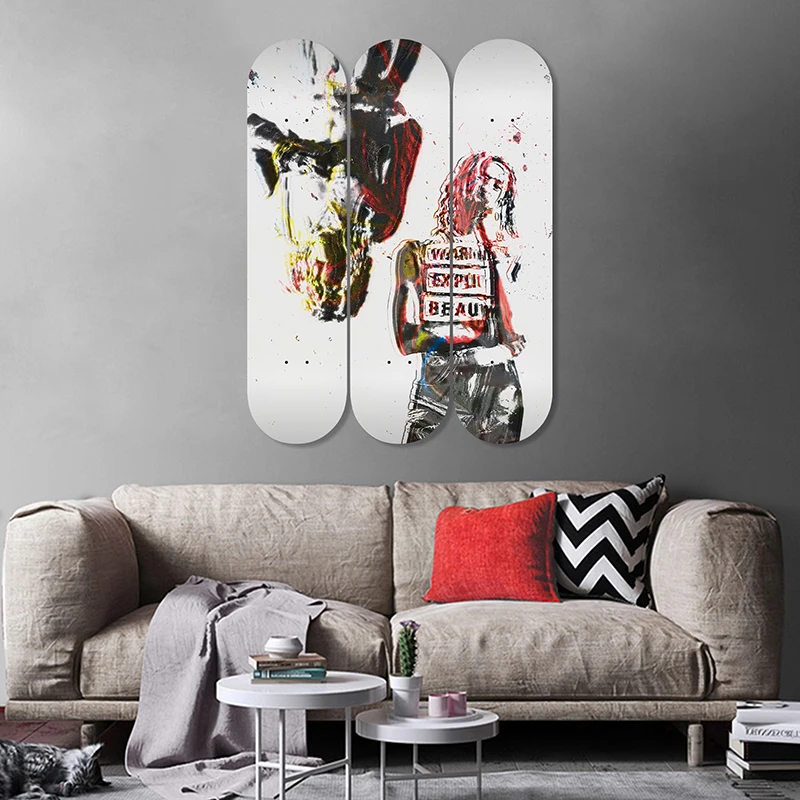 Set of 3pcs Decorative Board Pop Art Skateboard Wall Art 7-layer Maple Decoration Skateboard Furnish and Decorate for Home Decor