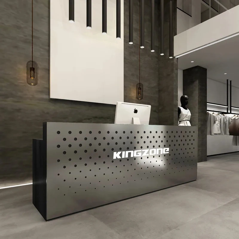 custom.Modern Simple Stainless Steel Reception Desk Adults Shops Clothing Stores Hotels/Malls Sleek Cash Register Coun
