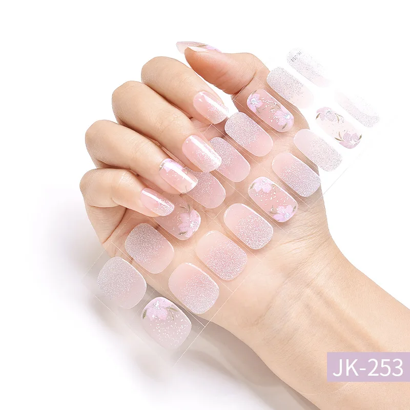 Gel Nagelstrips Patch Sliders Bloemen Gradiënt Kleur Lijm Uv Semi-Uitgeharde Gel Nail Stcikers Nail Art Decoraties Nail Art