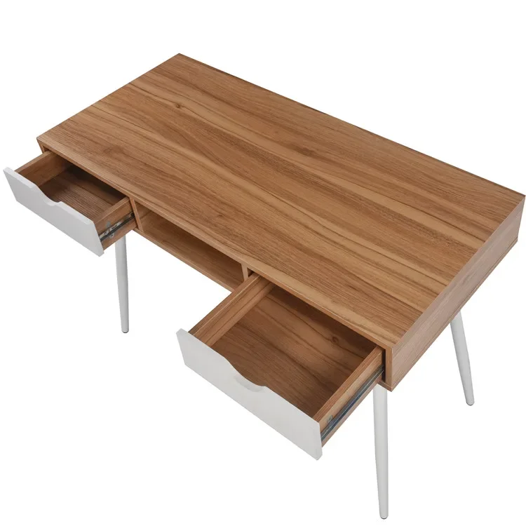 

A for Modern Home Office Steel Frame Computer Desk with Wooden 2 Drawers Workstation Table