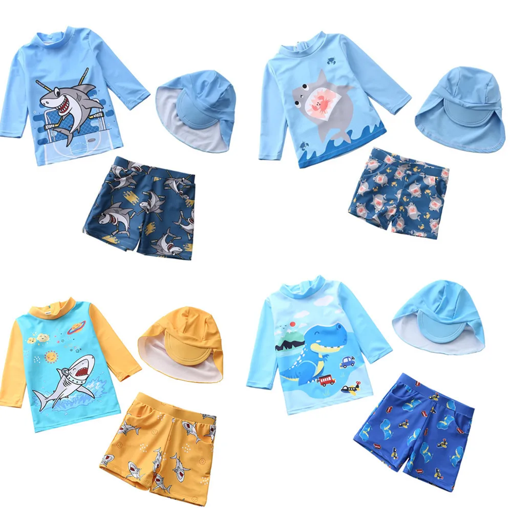 

HappyFlute New Two Piece Set Split Long Sleeve Sunscreen Shark &Dinosaur Baby Boys Breathable Swimsuit