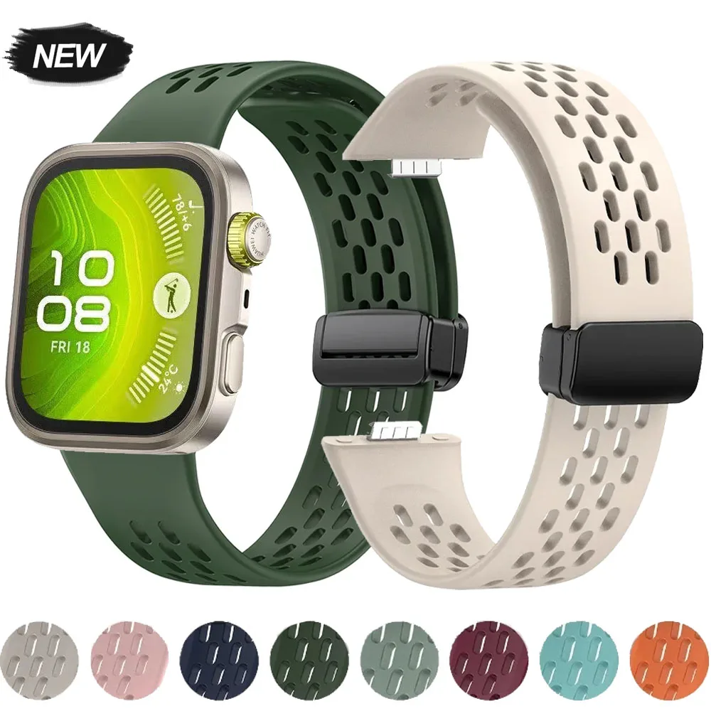 Sport-Silikonarmband für Huawei Watch Fit 4/Fit 3, bequeme, atmungsaktive Armbänder für Huawei Watch Fit 4 Pro, magnetisches Armband