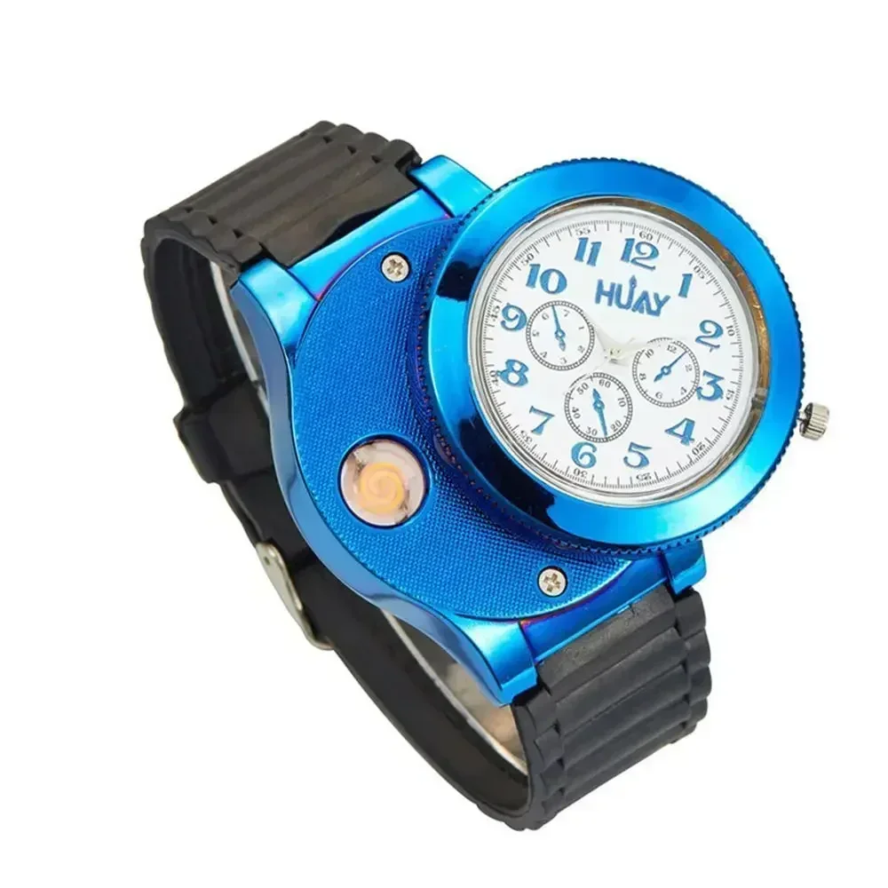 Silent Heating Wire Quartz Electronic Watch Lighter Metal Multifunction Cigarette Lighter USB Charging Silicone Watch Men's Gift view 2
