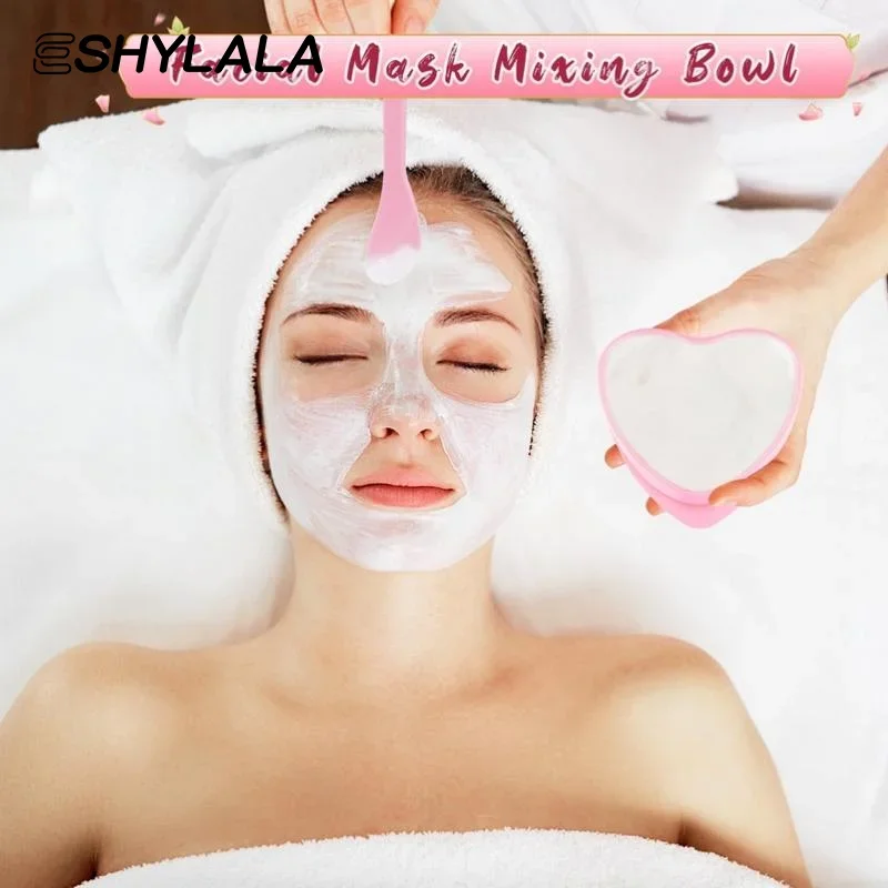 Ciotola per miscelazione maschera facciale a forma di cuore da 6/12 pezzi con raschietto in plastica strumento per la cura della pelle fai da te, adatto per famiglia e salone