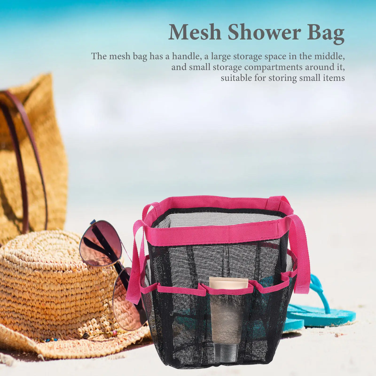 Breathable Mesh Shower Bag Toiletry Organizer Large Capacity Foldable Portable for Travel Gym Beach College Students Hanging