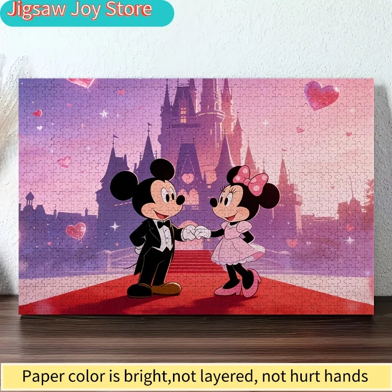 2D platte puzzel, 1000 stukjes Disney Kasteel Mickey & Minnie Date Night |   Romantisch Valentijnscadeau, ontspanning voor volwassenen, uitdagend Pu