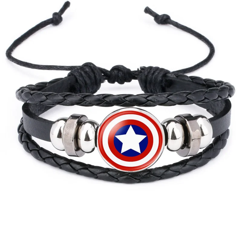 Marvel Bracelet Captain America Spiderman Hulk Deadpool Leather Accessories Anime Figure Cosplay Bracelet Kids Toys Gifts