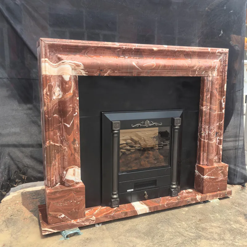 Natural marble fireplace French simple decorative cabinet Bulgari pattern stone carving large flower white stone fireplace sculp