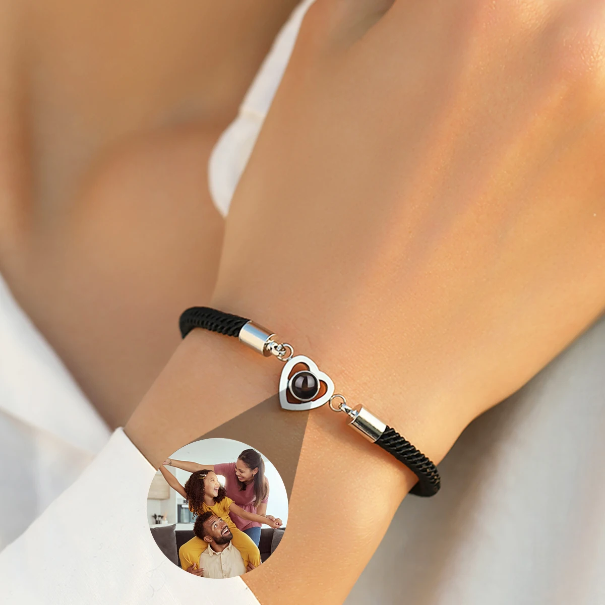 

Projection Bracelet For Women Men Personalized Custom Photo Heart Bracelet Couple Birthday Memorial Anniversary Gift Jewelry