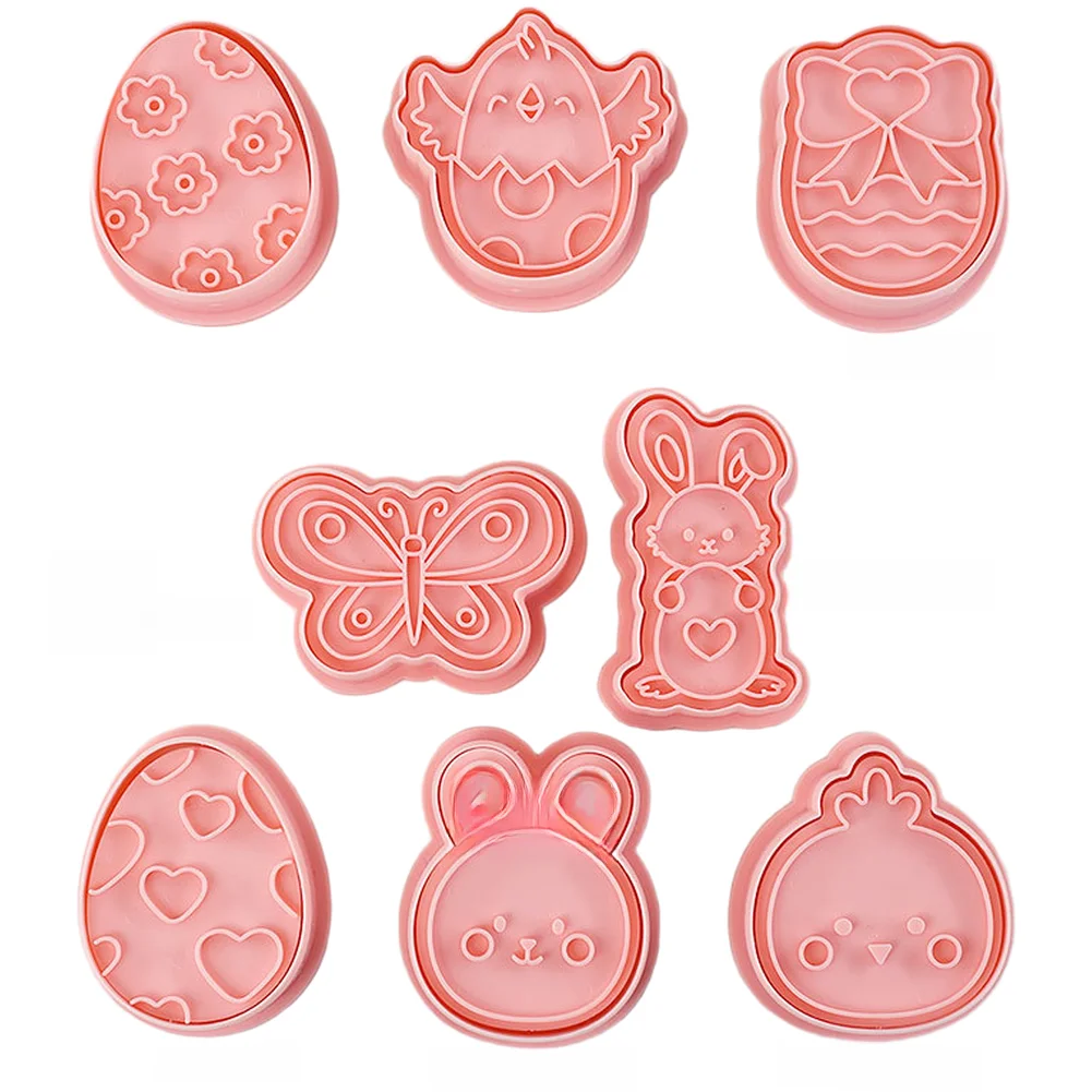 8PCS Easter Cookie Cutters Set PP Cartoon Bunny Chick Egg Designs for Kitchen Baking Cookies Pastries Fondant Use