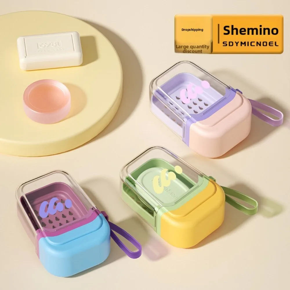 

Portable Travel Mini Soap Storage Box Double Layer Drainage Design with Lid for On-the-Go Toiletries Organization