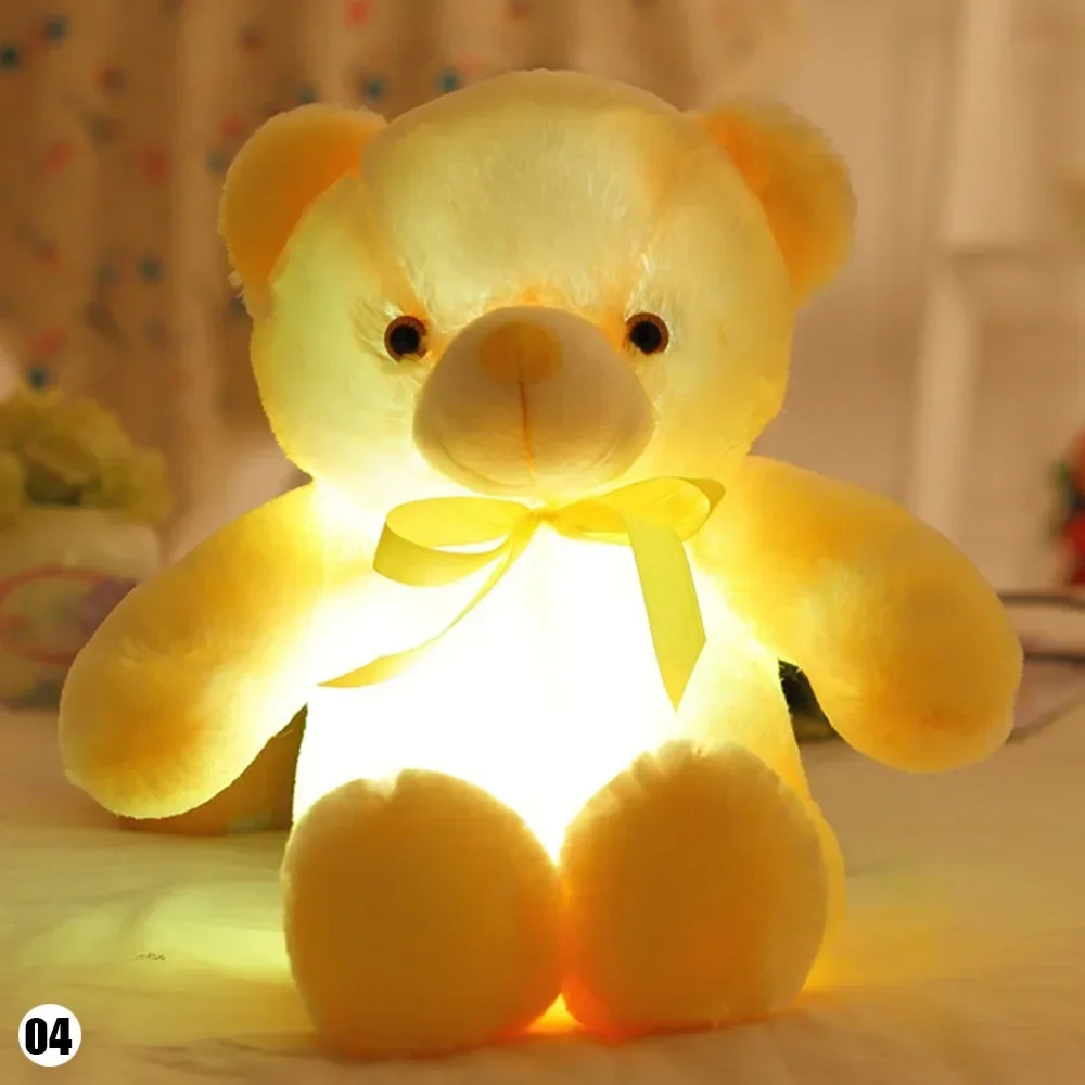 Cute 30cm Creative Light Up LED Teddy Bear Stuffed Animals Plush Toy Colorful Glowing Teddy Bear Christmas Gift for Kids