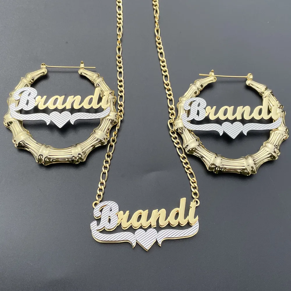 Lulu's Personalized Hip-hop Letter Earrings Two Color Custom Name Set Gothic Name Earrings Necklace Women Necklace Gift