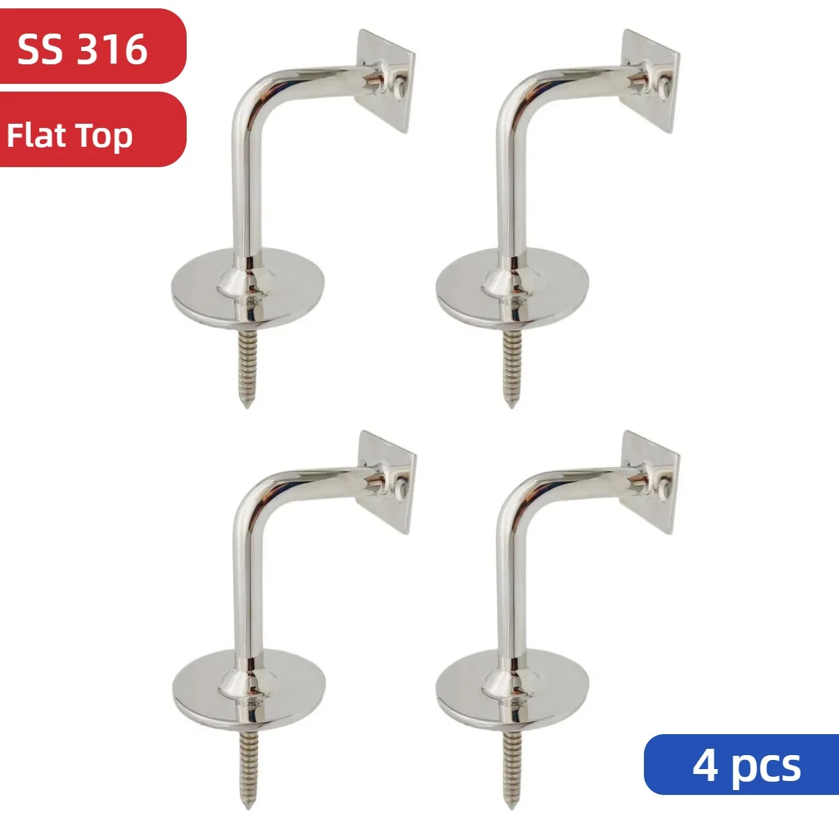 4 PCS Stainless Steel 316 Handrail Bracket Mirror Polished Wall Bracket with Flat Plate