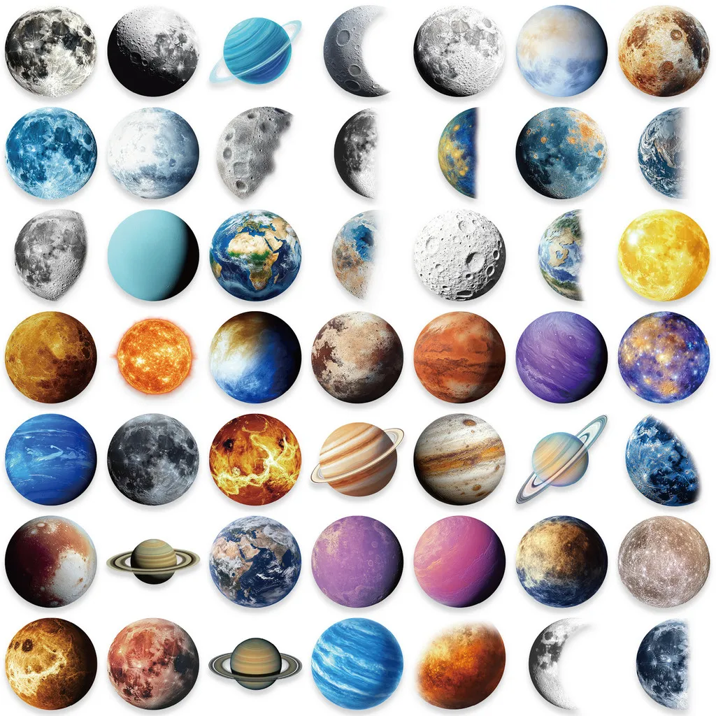 50PCS Cartoon Space Planets Graffiti Stickers for Bicycle Hand Account Pencil Case Decals