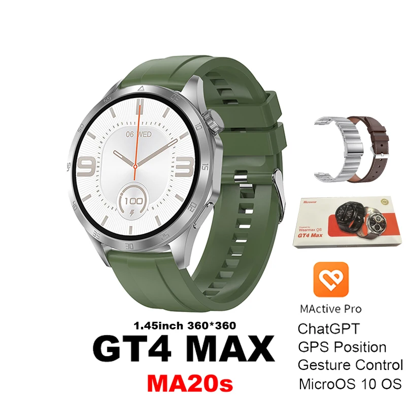 Смарт-часы Microwear, 2024 дюйма, с круглым экраном, GT4 Max MA20s, Bluetooth, звонки, Ghatgpt, GPS, спортивное отслеживание, женские и мужские Смарт-часы, 1,45