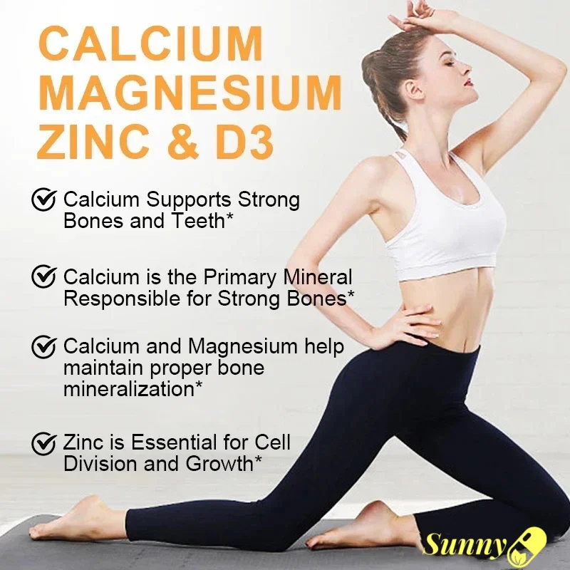 Calcium Magnesium Zinc & Vitamin D3 Capsules for Strong Bones and Teeth, Easy To Absorb, Non-GMO, Gluten-free