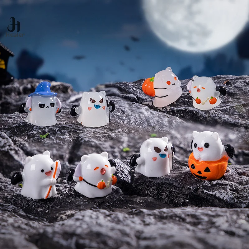 Cute Halloween Micro Landscape Miniature Figurines Resin Craft Mini Fairy Garden Ornaments Cute Ghost Pumpkin Decoration