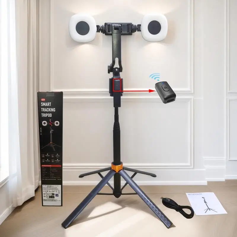 360 ° Drehbarer Selfie-Stick Stativ Wiederaufladbar Smart Face Tracking Stativ mit 2 LED-Leuchten Handyhalterung für Live-Streaming Vlog – Detail 4