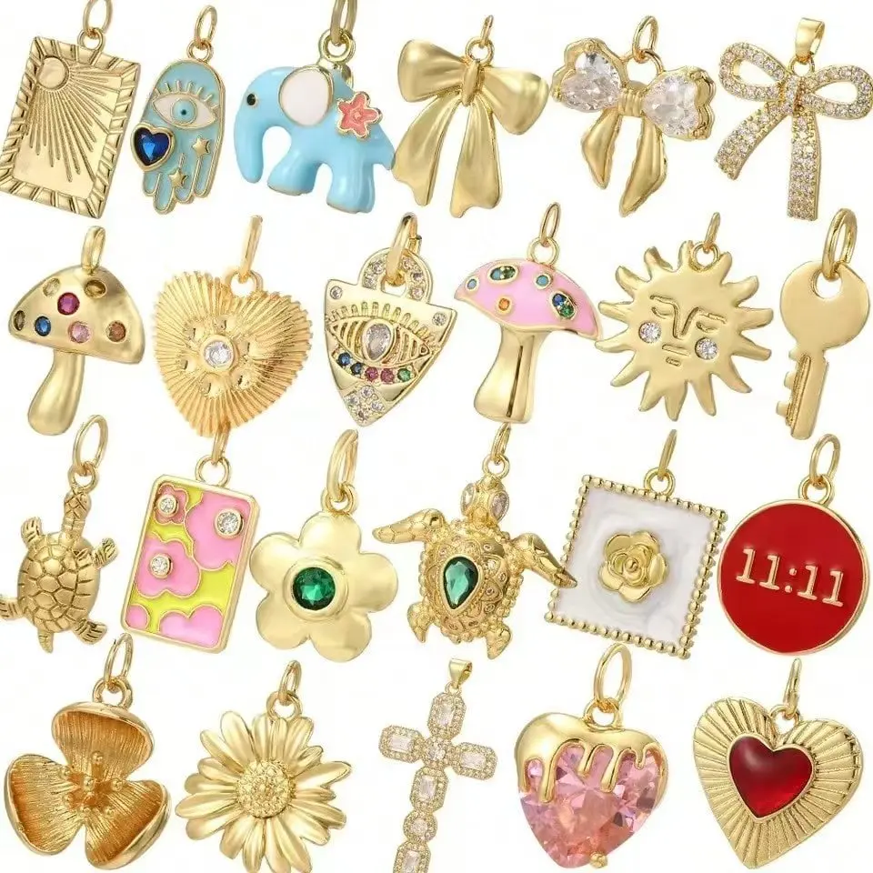 1PC fashion Copper inlaid zircon Butterfly Knot Turtle Sun Flower DIY Necklace Bracelet earrings Accessories