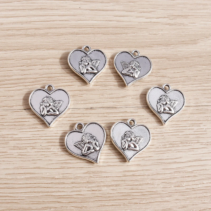Tusember 10 Stück 18 x 19 mm Legierungsanhänger aus Metall, Engelsanhänger für handgefertigte Ohrringe, Halsketten, Schlüsselanhänger, Bastelbedarf – Detail 2