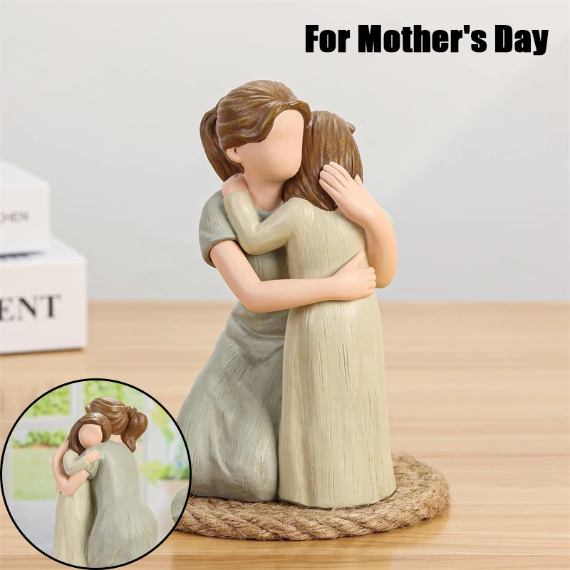 Mother And Daughter Hugging Figurine Sculpture Hand-Painted Resin Figure Ideal Gift For Mother’s Day Anniversary Birthday Gift