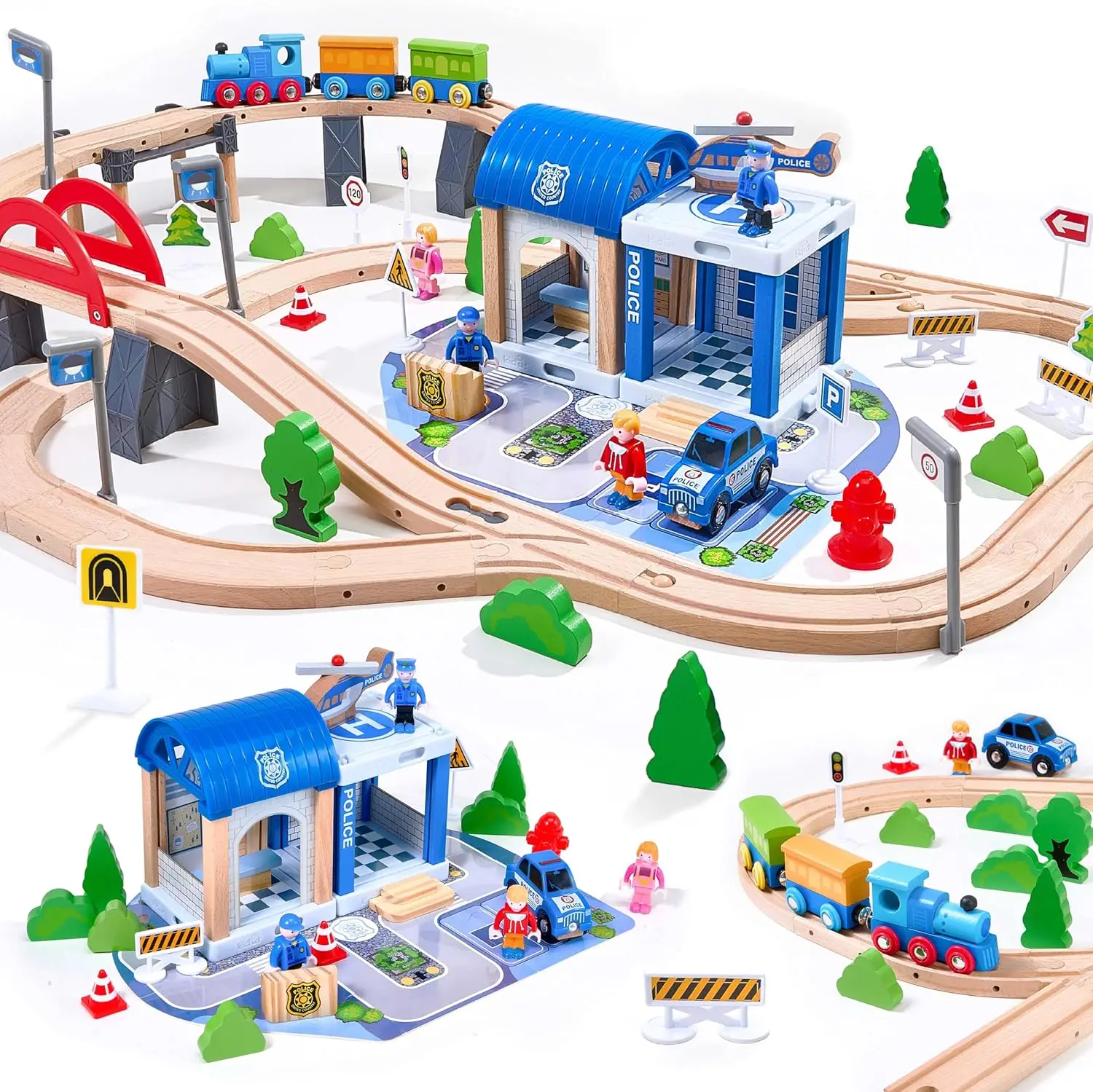 

102Pcs Wooden Train Set for Toddlers, Wooden Train Track - Expandable and Changeable, Safe Educational Train Toys Gift for Boys