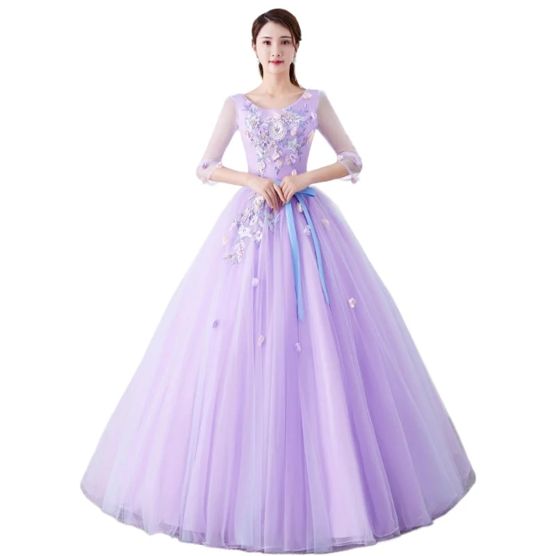 Robe de soirée vocale pour examen d'art, robe amincissante pour hôte de réunion annuelle, jupe bouffante, fil coloré de Studio, nouvelle collection