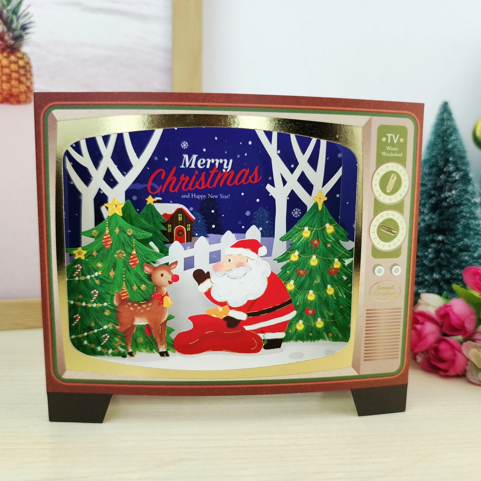 

Корейский Sle Creative Cisas 3D eeting Card Wi You a Merry Cisas Подарочное украшение для ТВ-экрана Cute Treaent