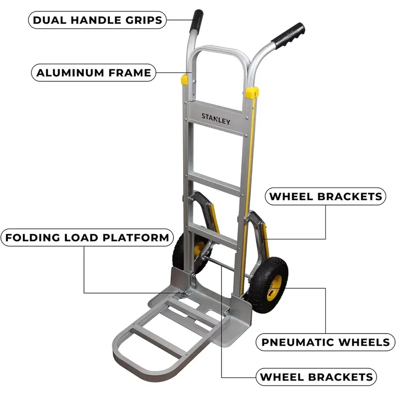 Hanak Hot Selling Home Workshops Warehouse Storage Shopping Tool Aluminum Hand Truck 200kg Capacity Metal Frame Trolley