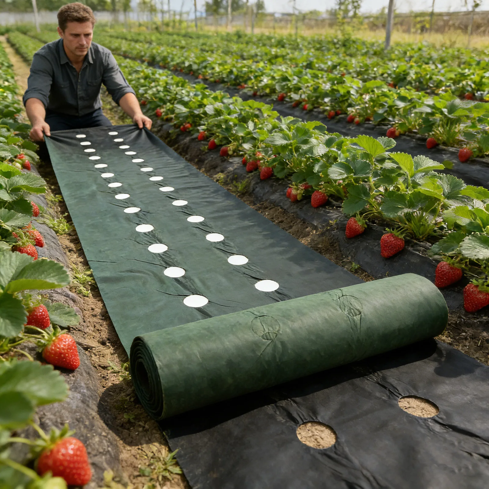 Perforated Weed Barrier Fabric Kit, 0.8 m Wide With Two Holes Per Row