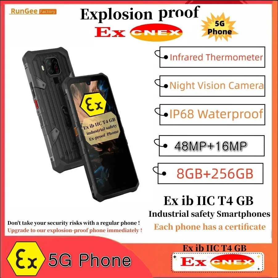 RunGee 5G Jesy J20 Explosion-proof IP68 Waterproof Phone 8GB+256GB Android 11 Infrared Thermometer Night Vision NFC 48MP 6.3INCH