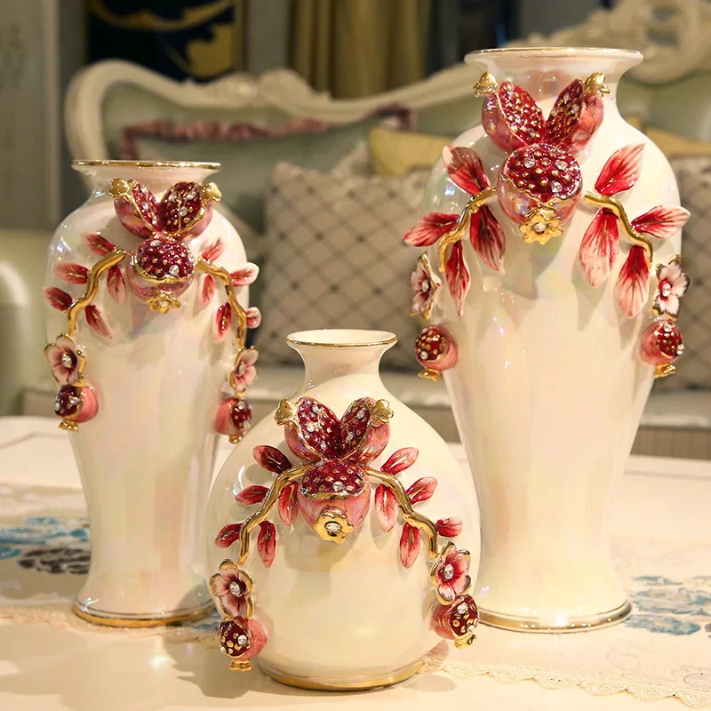 

European vase ornament, living room ceramic simulation flower set, creative home decoration, housewarming, new home wedding gift