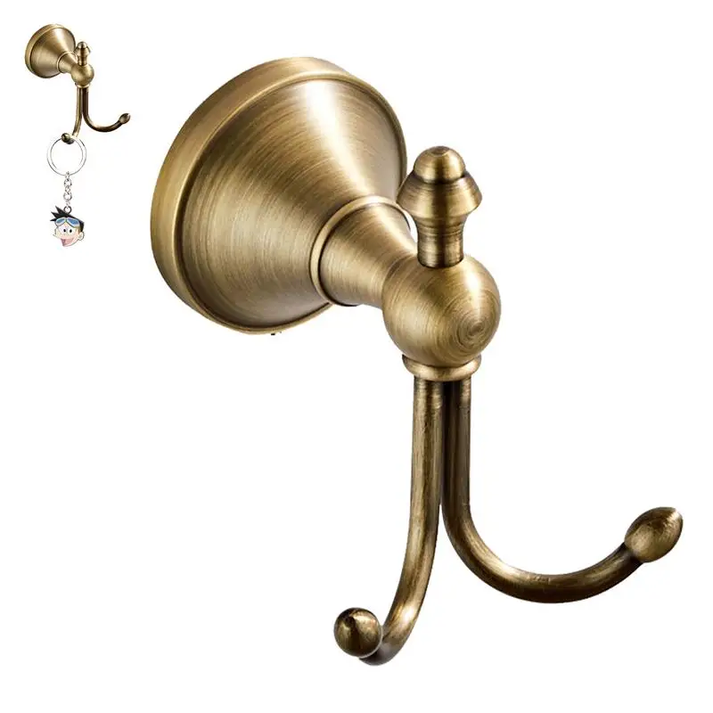 

Brass Hooks Retro Brushed Brass Clothes Hanger Floating Double Hook Coat Towel Holder Retro Bathroom Hardware Accessories For