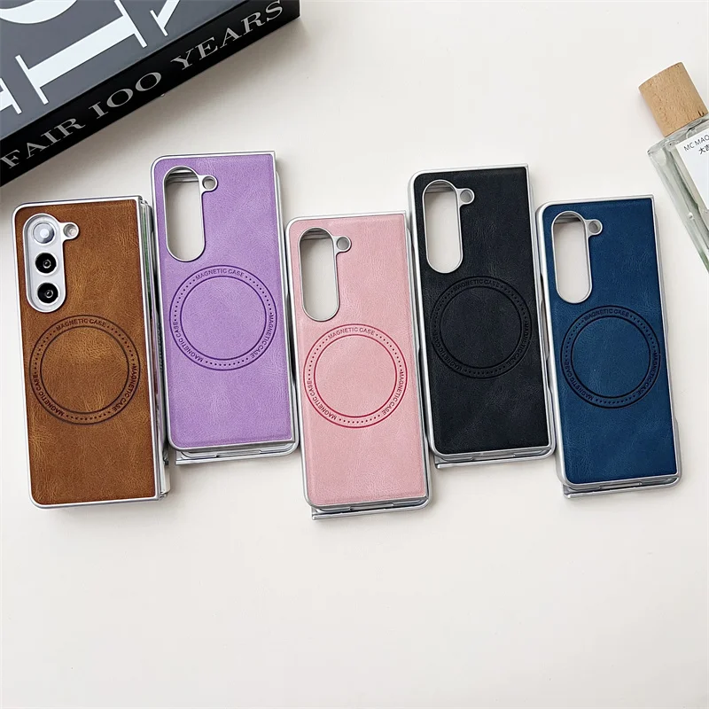 For Samsung Galaxy Z Fold 3 4 5 Fold 6 5G Case Magnetic Leather Folding Sensory Shockproof Rear Cover Protective Cover Z Fold 6