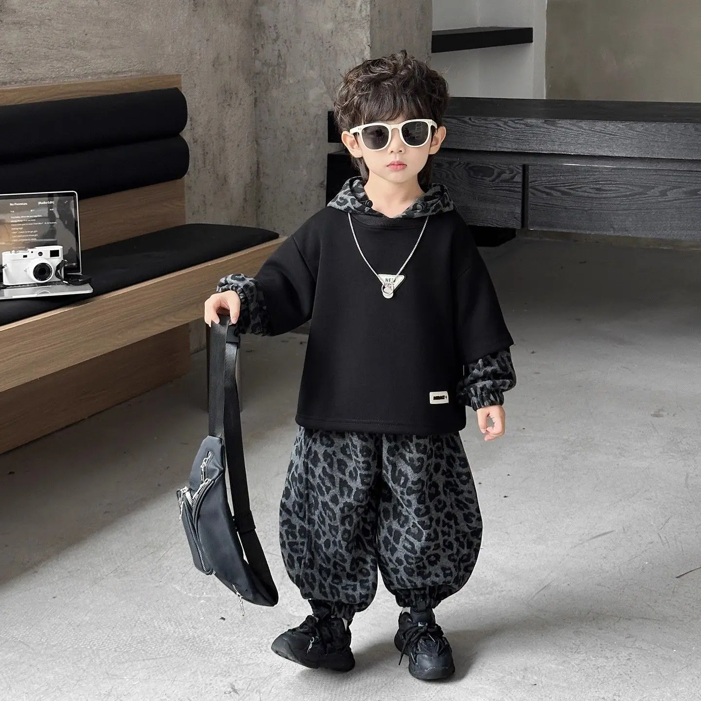 2PCS set Spring Autumn Boys Clothing set Leopard print Pullover Top+Leggings Pant Suits Kid Childrens baby Streetwear clothes