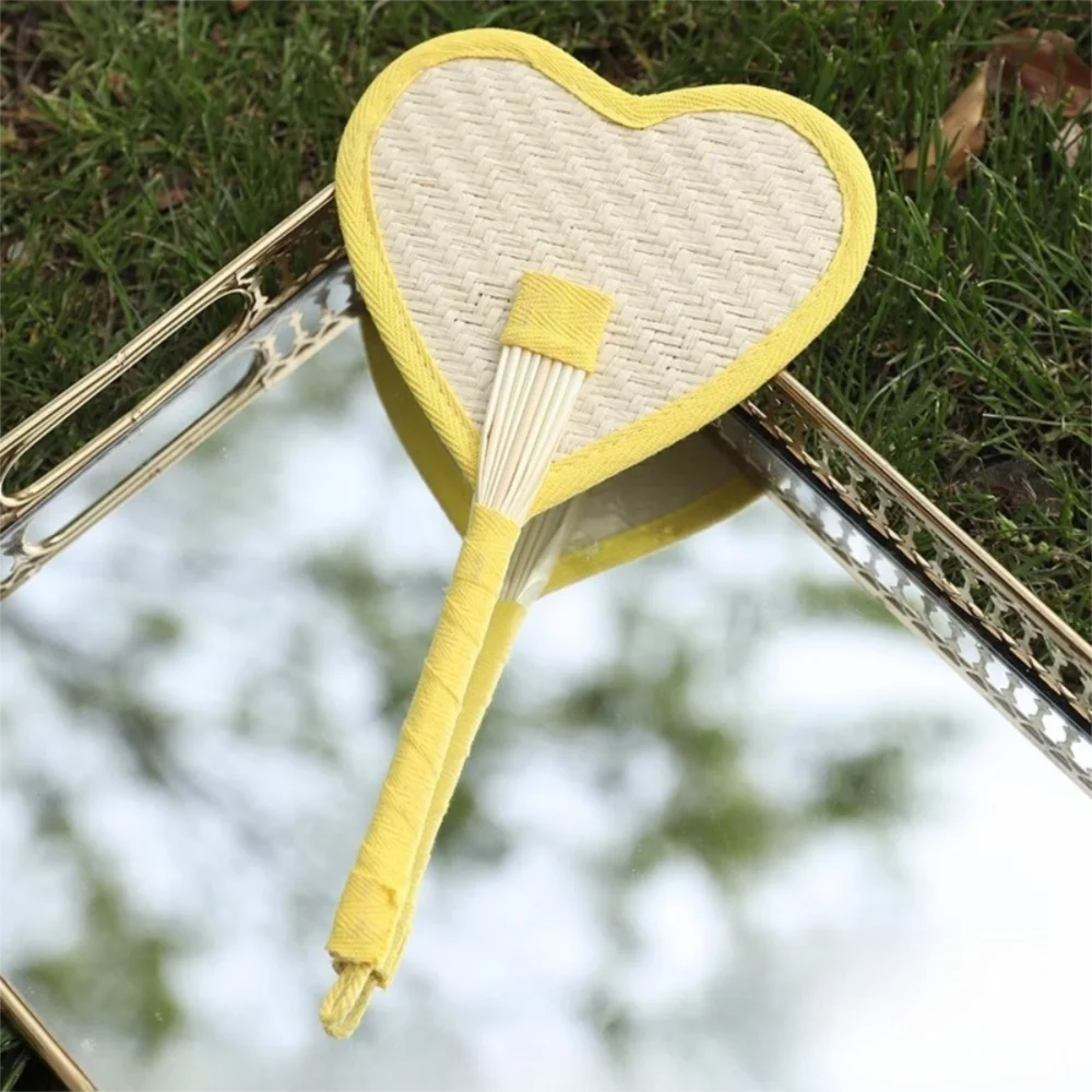 Natural Portable Weaving Hand Fan with Colorful Edging Lightweight Palm-leaf Fan Cooling Fan Summer