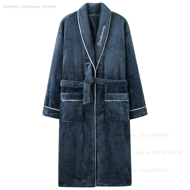 كبير الحجم 3XL 4XL كيمونو دش رداء للرجال الخريف الشتاء الدافئة البشكير ثوب لينة الفانيلا ملابس المنزل مع جيب ثوب النوم