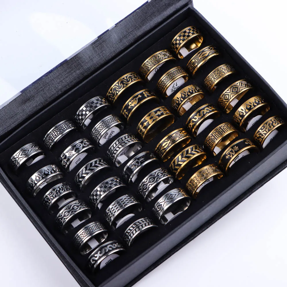 10Pcs/Lot Trendy Classic Men's Women's Oil Dripping Stainless Steel Rings, Retro Jewelry Gifts, Mixed Style