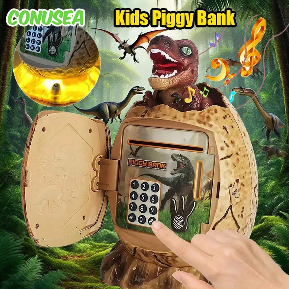 Tirelire en forme d'œuf de dinosaure, économie d'argent, mot de passe à empreintes digitales, pièce de monnaie électronique Dino, cadeaux de noël pour enfants, jouets pour garçons