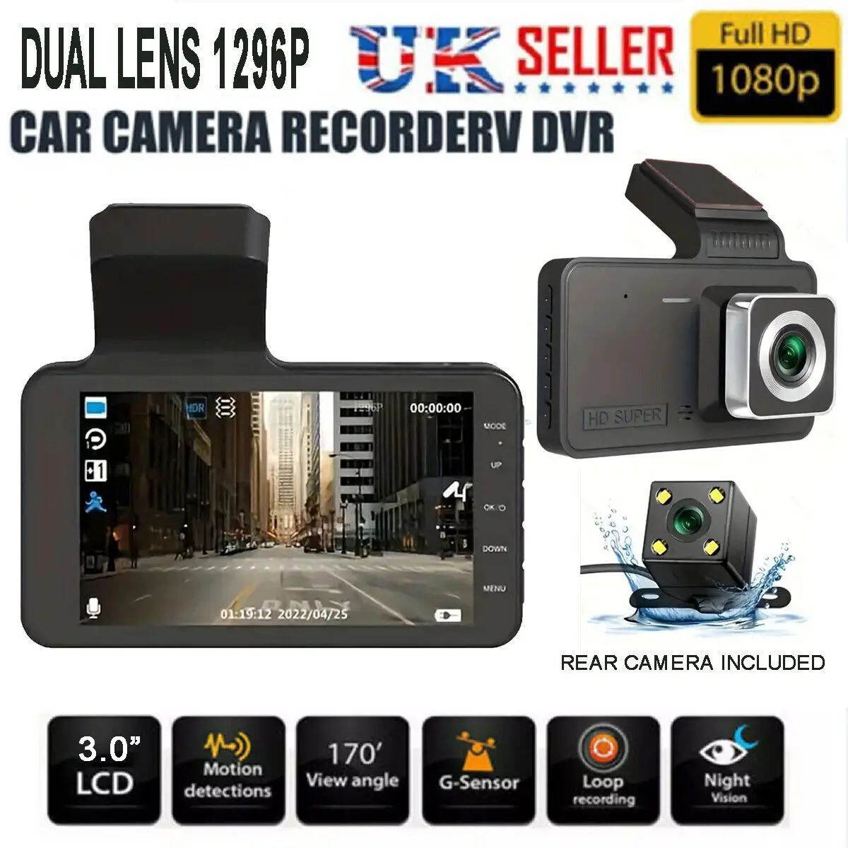 4K Dash Cam for Cars WIFI 2-Lens Car Dvr Video Recorder 3-Inch Rear View Camera