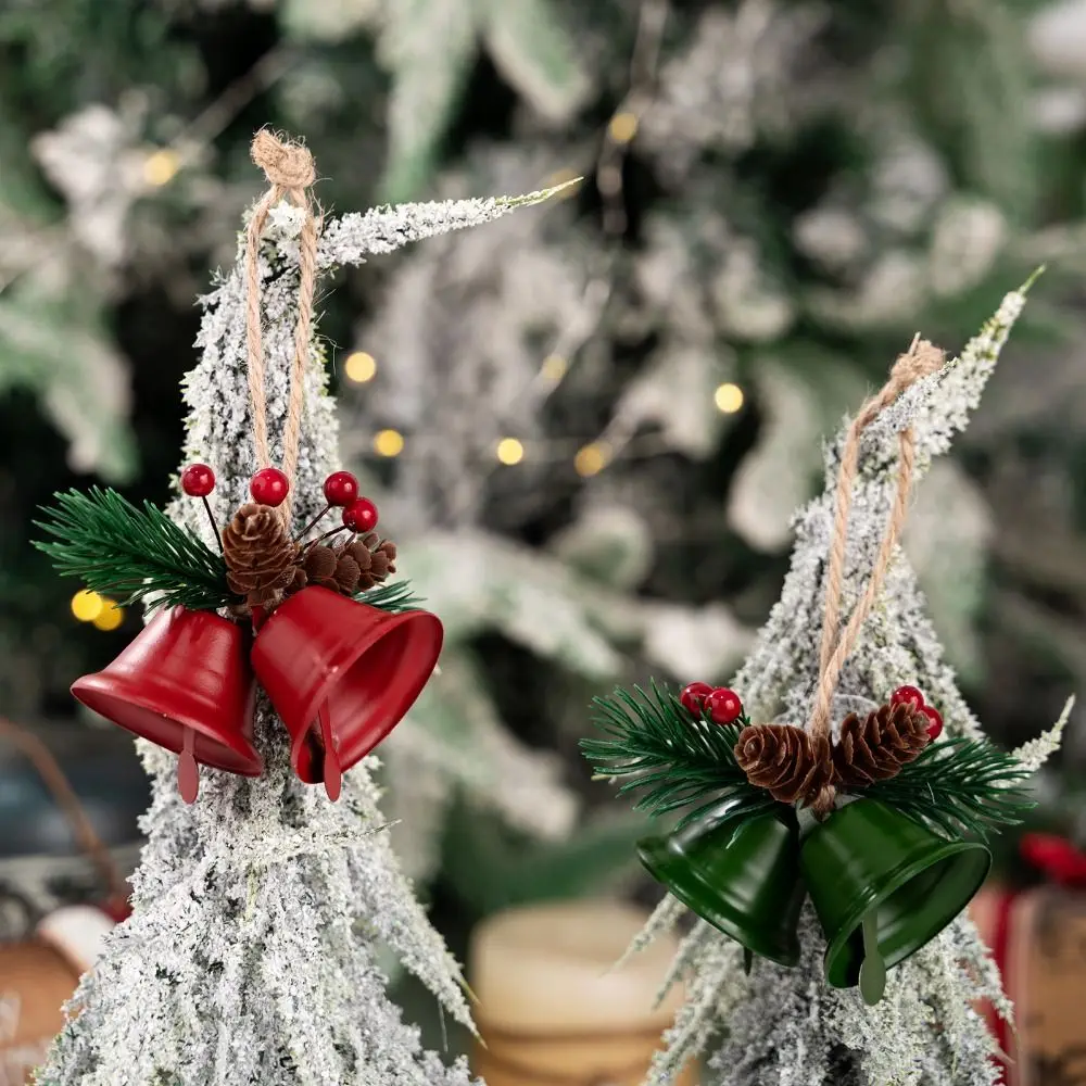

Iron Christmas Bell Pendant Multi-color Double Horn Christmas Tree Pendants Handcrafted Berry Leaves Xmas Tree Decorations