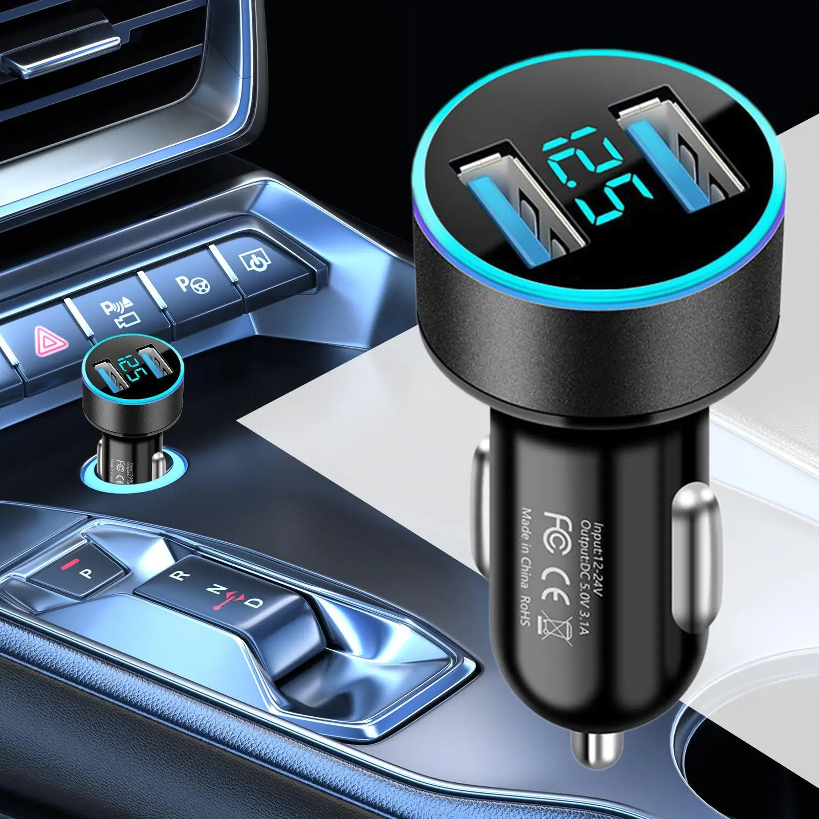 

Автомобильное зарядное устройство, 2-портовый адаптер для быстрой зарядки, умное зарядное устройство с цифровым дисплеем, многофункциональное автомобильное зарядное устройство для вождения на большие расстояния