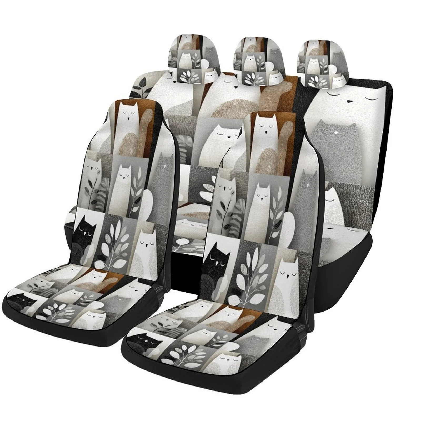 Juego de fundas para asientos de coche con temática de gatos y hojas para la mayoría de los coches, fundas protectoras para asientos de coche modernas y novedosas, juego completo, fundas universales para asientos de coche