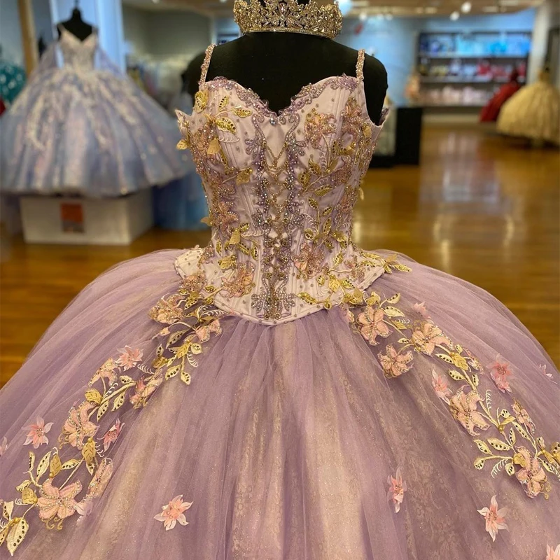 Robe de Rhde luxe irisée pour filles, robes de Quinceanera, sangle spaghetti, train de perles, robe de soirée Sweet 16, 15 ans