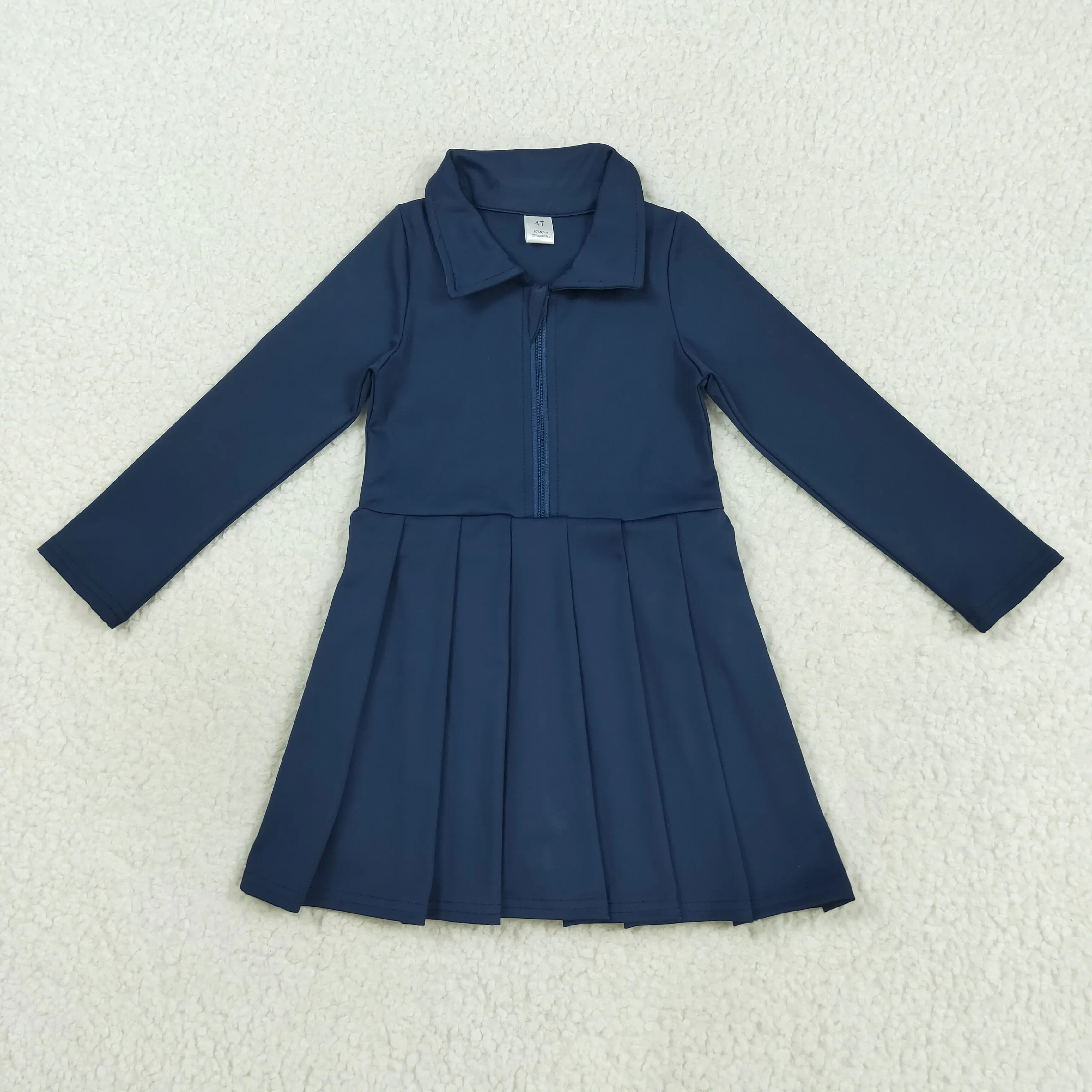 

Baby Girls Navy Long Sleeves Zipper Yoga Knee Length Athletic Polo Dress Kids Girls Outfit