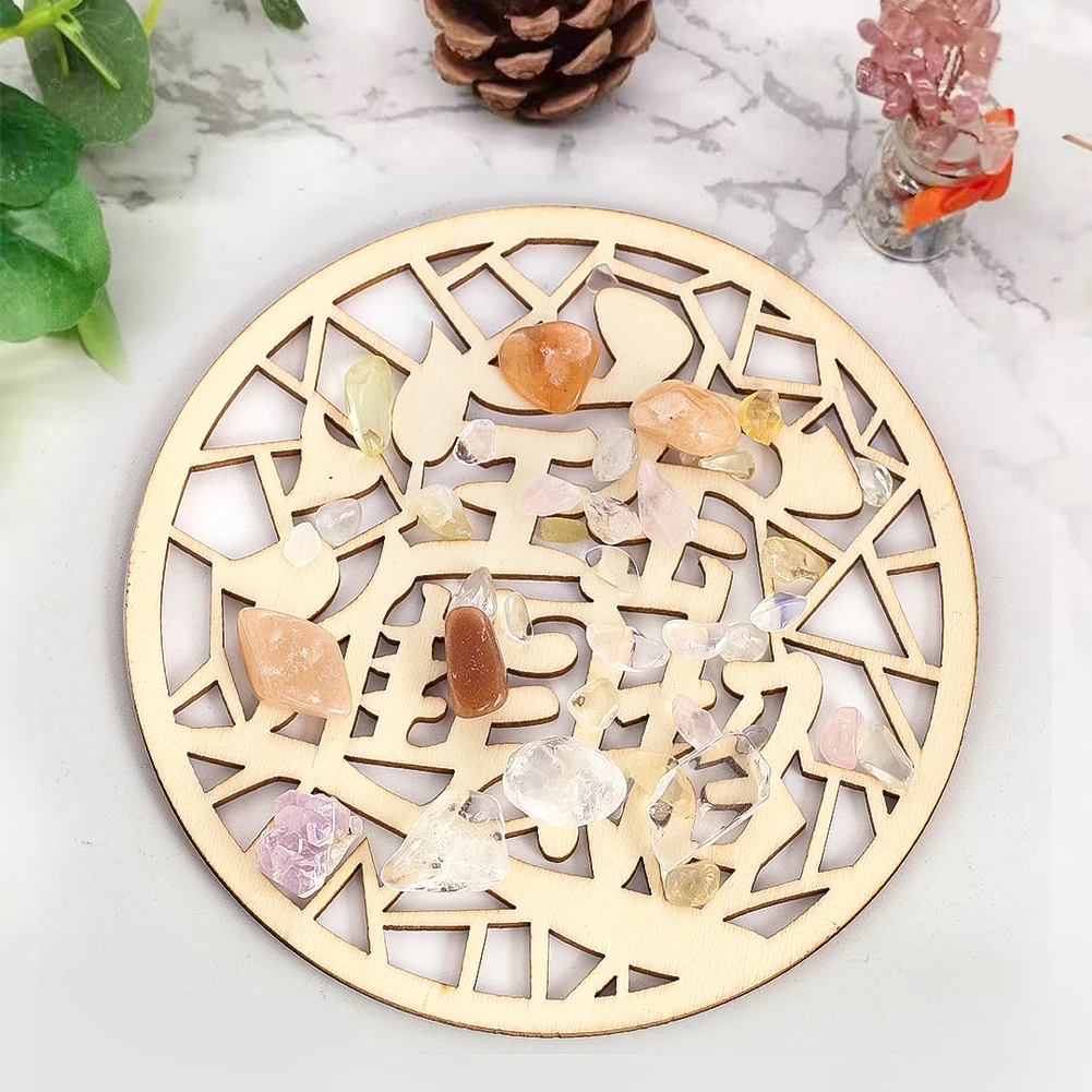 10.5 Cm Wooden Coasters Hollowed Out Carved Chinese Characters Crystal Display Board Yoga Meditation Wall Decoration Home Garden